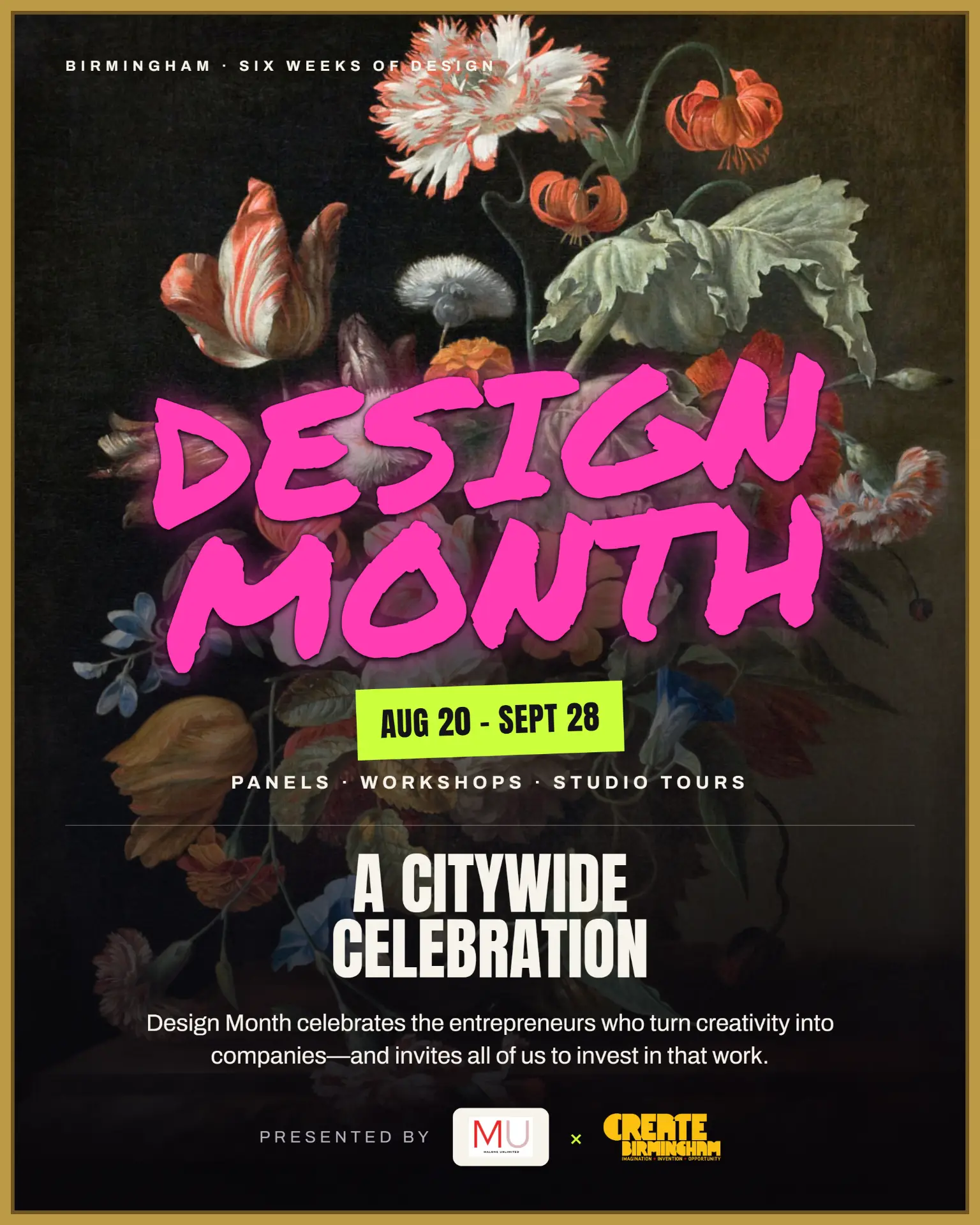Birmingham Design Month poster — a citywide celebration, Aug 20 to Sept 28